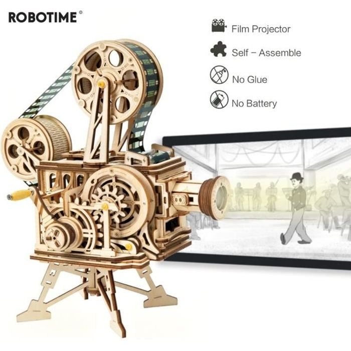 ROBOTIME Vitascope DIY Modèle Kits de Construction Montage Vintage Film Projecteur Ensemble 3D Puzzle En Bois À La Main Jouet Cadeau