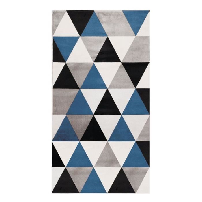 TAO SCANDI - Tapis toucher laineux motif triangles bleu 80x150
