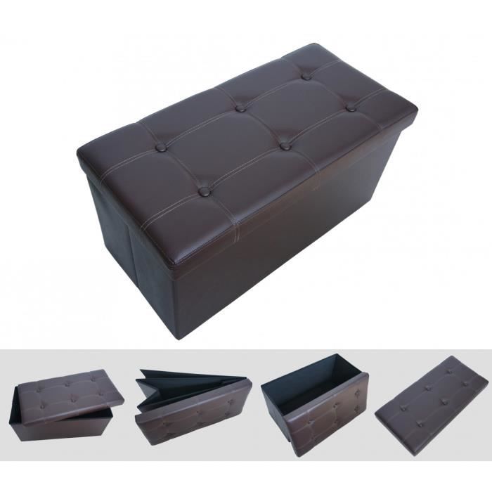OTTOMAN Banc Pliant avec espace de stockage - Piquée et capitonnée - Marron - 76 x 38 x 38 cm
