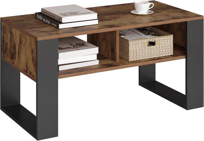 woltu table basse, style industriel vintage, table de salon espace de rangement, en bois d'ingénierie, 90x45x45cm, marron rustique