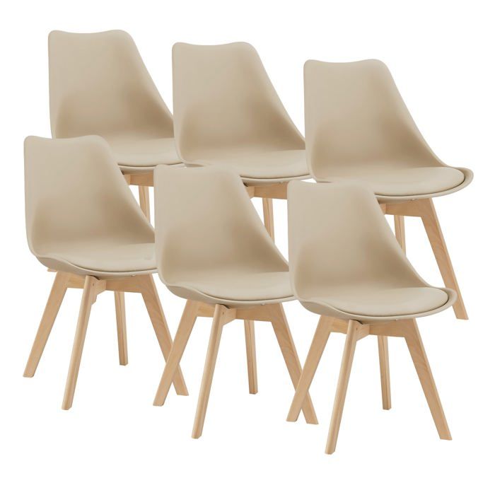 Lot de 6 chaises de salle à manger similicuir hêtre beige 03_0006777 Lot de 6 chaises de salle à manger similicuir hêtre beige 03_0006777