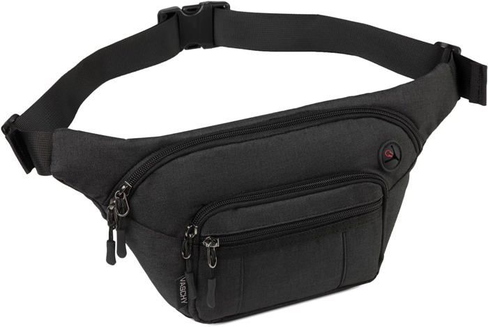 Sac Banane Noir 4 Poches – Léger, Ceinture Réglable 91-138 Cm, Pour Sport, Voyage, Extérieur