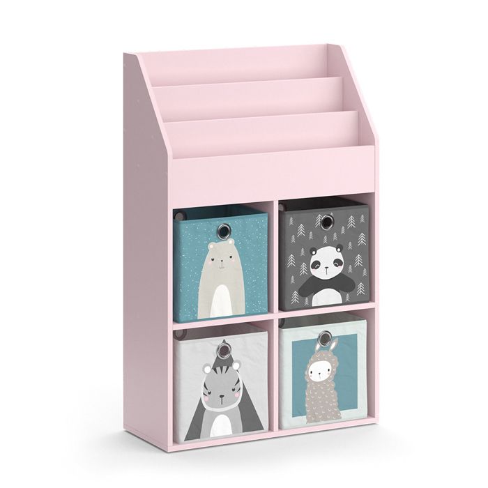 Bibliothèque enfant Luigi 72x114.2cm avec 4 boîtes pliantes Rose Vicco 40777