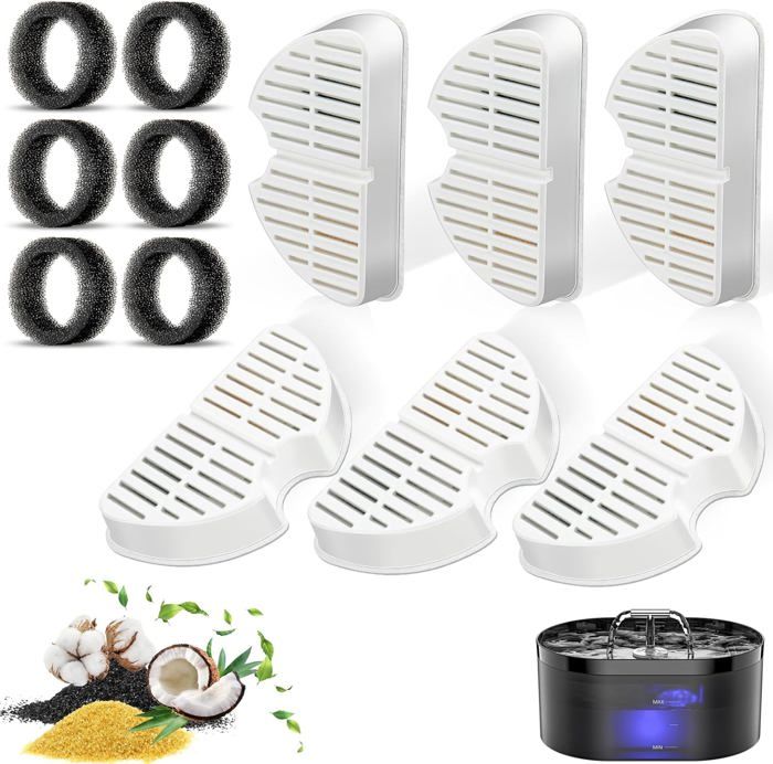 Comparer les prix de Lot De 6 Filtres Pour Fontaine À Chat + 6 Filtres En Mousse Pour La Fontaine À Boisson Pour Chat, Filtrant Les Poils (Éponge)[Y576]