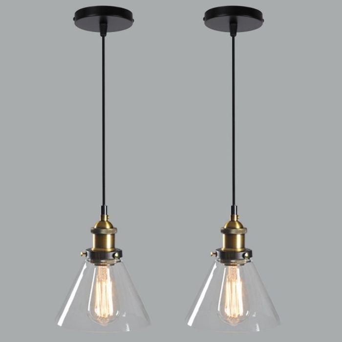 WOTTES Verre Rétro Suspension Luminaire Industrielle Vintage Lustre Eclairage de Plafond Lampe Design Transparent Ø18CM 2PCS
