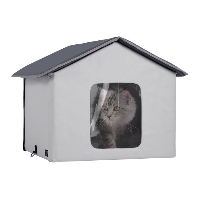 Maison Chat Chauffante-VEVOR-Niche Chat Extérieur avec Coussin Chauffant,Minuterie-pour Rester au Chaud-Gris, M