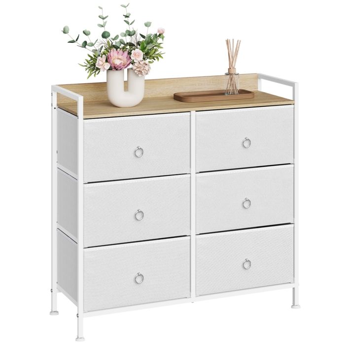 Commode Chambre WOLTU - Cadre robuste - 6 Tiroirs en Tissu - Style Industriel - Blanc W0ITT5033