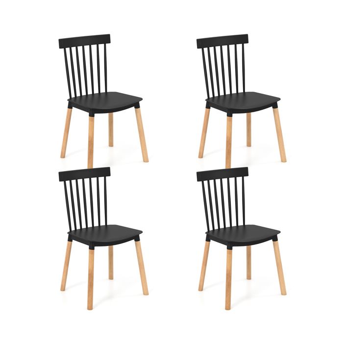 COSTWAY Lot de 4 Chaises de Salle à Manger Windsor Dossier à Fuseaux et Sièges Incurvés Pieds en Bois Massif Robustes Noir COSTWAY Lot de 4 Chaises de Salle à Manger Windsor Dossier à Fuseaux et Sièges Incurvés Pieds en Bois Massif Robustes Noir