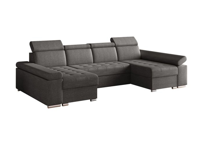 Canapé D'angle Convertible Torezio Avec Lit Et Coffre - Tissu Beige, Appuie-têtes Réglables, Dimensions 274x203 Cm
