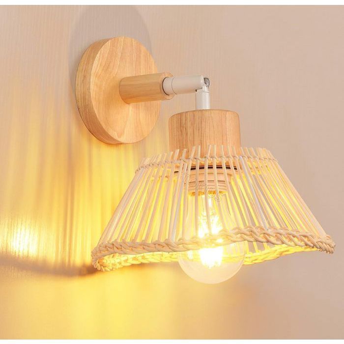 TOKIUS Applique Murale Interieur Vintage Lampe Murale Industrielle en Bois Rotin Plafonnier Luminaire E27 Rétro Réglable 180°