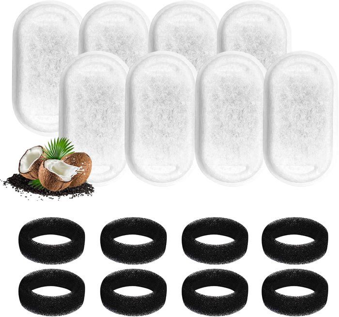 Comparer les prix de Filtre Fontaine Eau Chat,Filtre à Charbon 8 Pièces et Une Éponge en Mousse 8 Pièces pour Chat en Acier Inoxydable de 3.2L Fontaines