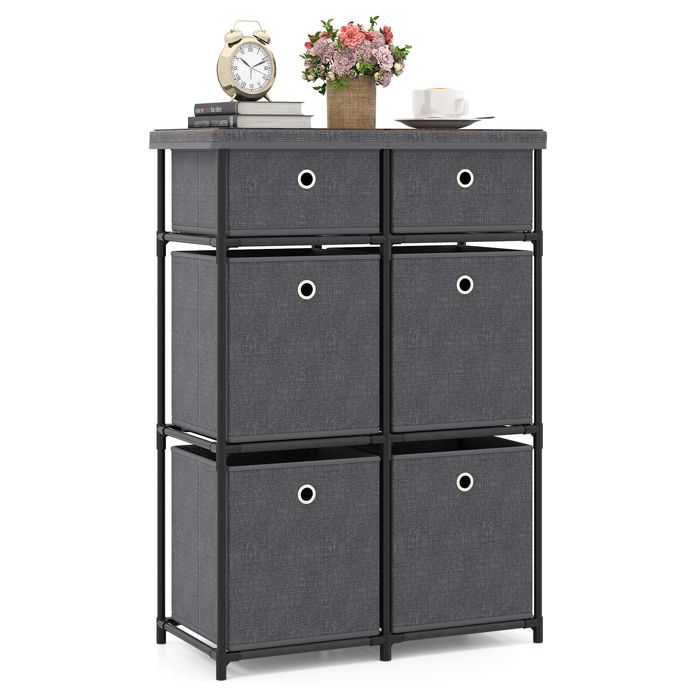 COSTWAY Commode à 6 Tiroirs Tissu avec Structure Métallique et Bacs en Tissu Pliables pour Salon Entrée 58 x 29 x 84 cm COSTWAY Commode à 6 Tiroirs Tissu avec Structure Métallique et Bacs en Tissu Pliables pour Salon Entrée 58 x 29 x 84 cm
