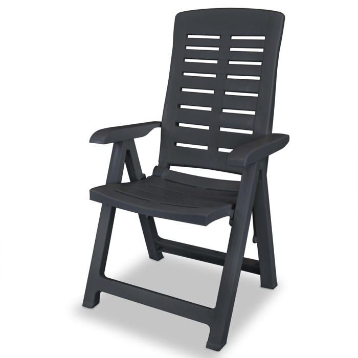 Chaises inclinables de jardin - Dossier Réglable - Assise confort - lot de 2 Plastique Anthracite - antiintempérie (55770) ZLH
