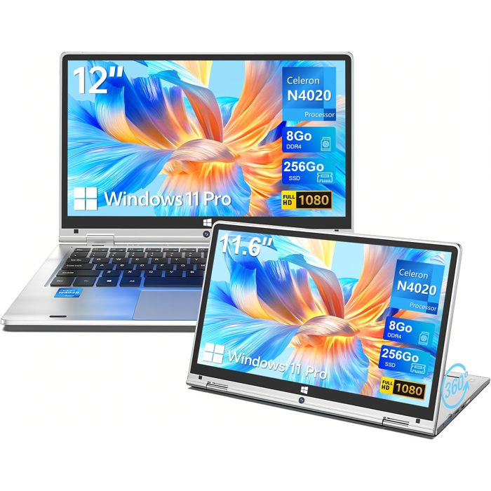 PC portable 11.6-écran tactile rotation 360°-Intel Celeron N4020-RAM 8 Go DDR4 256 Go SSD-Ordinateur portable-Windows11 Pro-AZERTY