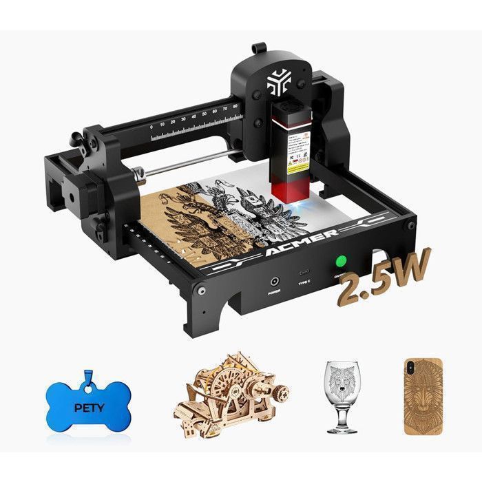 ACMER S1 Graveur laser portable 6000 mW, mini découpe laser pour