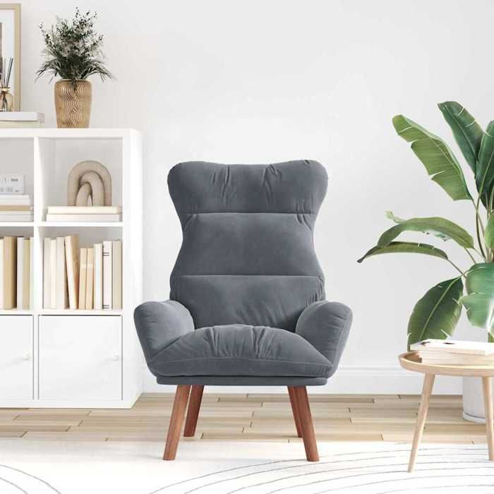 CLARENCE® Fauteuil simple - Chaise-Canapé - pour salon/chambre/bureau - Gris foncé 69x74x93 cm Velours LV5255