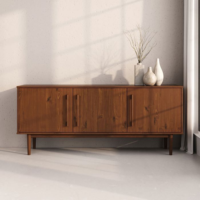 Buffet TECCA L 170 cm 3 Portes en Bois Massif Coloris Châtaignier avec Étagères Réglables Deux compartiments Buffet TECCA L 170 cm 3 Portes en Bois Massif Coloris Châtaignier avec Étagères Réglables Deux compartiments