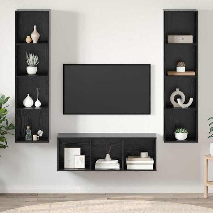 Meuble TV mural en bois dingénierie - VIDAXL - Chêne noir - 37x37x142.5 cm - Grand espace de rangement