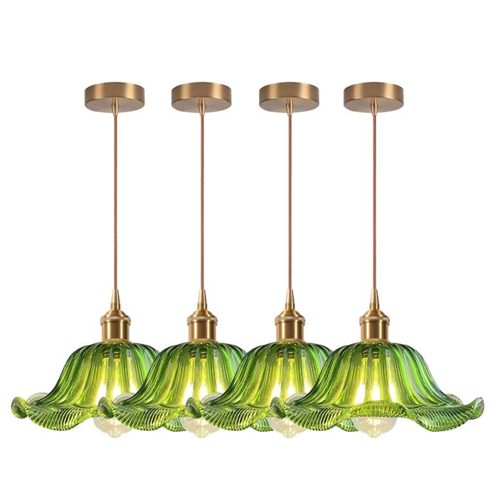 iDEGU 4pcs Lustre en Verre VertSuspension Luminaire Industriel Vintage Abat-jour Design Fleurs E27 Lampe de Plafond Style Nordique