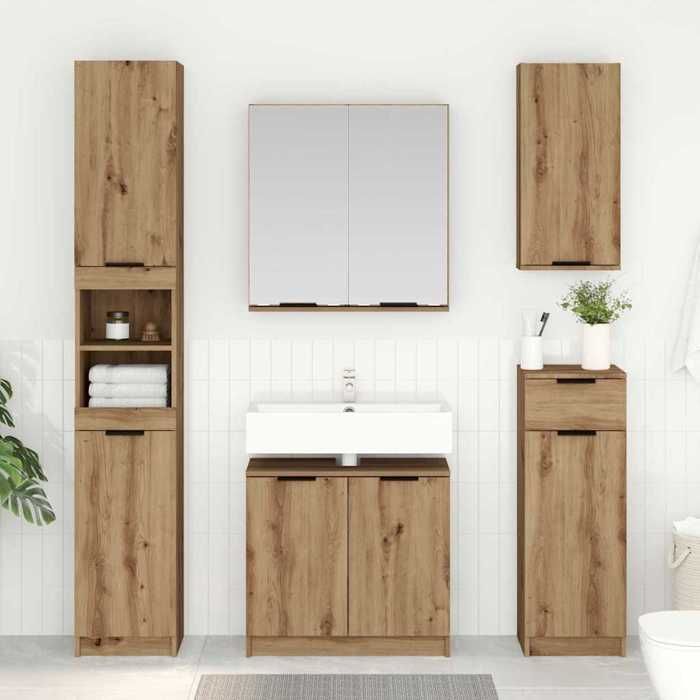 Jeu de meubles de salle de bain - VIDAXL - Miroir + Cabinet de salle de bain - avec porte Chêne artisanal - 645x335x59 cm