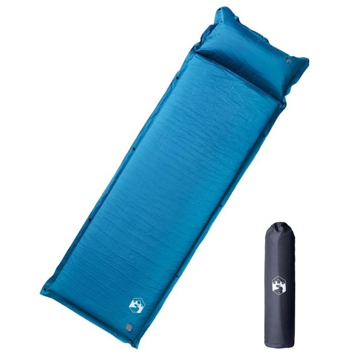 Matelas de camping autogonflant - vidaXL - Oreiller intégré - 190x64x3 cm - Turquoise - Mousse à mémoire de forme
