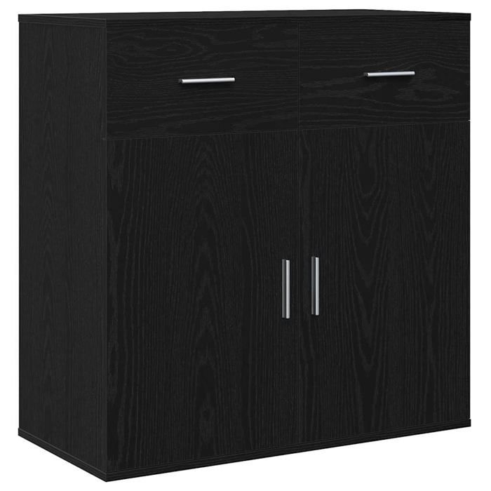 Buffet chêne noir - vidaXL - 79x38x80 cm - Bois dingénierie - 2 tiroirs - 2 étagères - Portes à charnières pivotantes