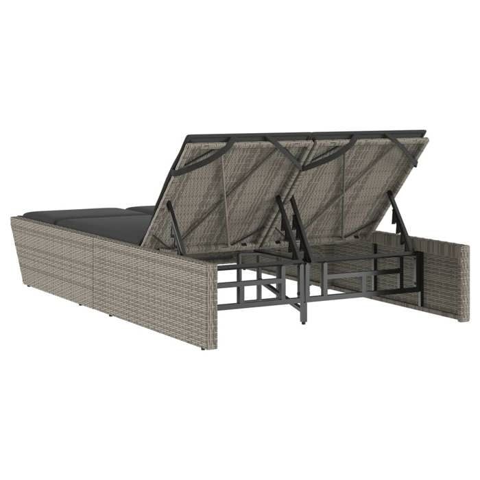 Sale 2026 Chaise longue 2 Places - BURKE - Bain de soleil - avec coussins - gris résine tressée Cc466