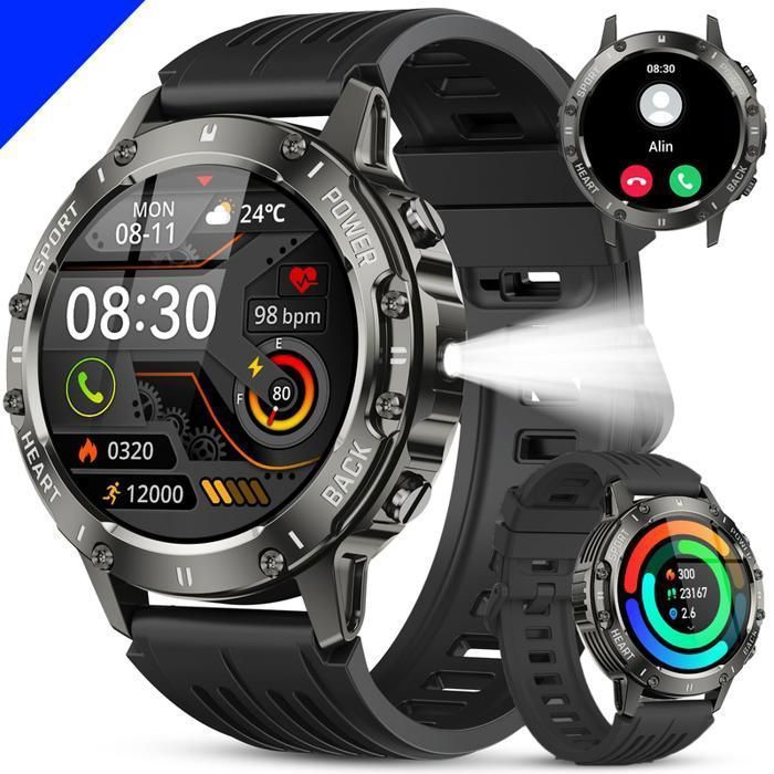 Montre Connectée Homme - IP68 Verre antirayures - Bluetooth 53 - 800mAh - 120+ Sport modes - 200+ cadrans pour iOS Android