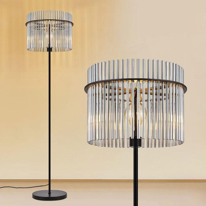 Lampadaire - NETTLIFE - Nettlife Moderne - Verre noir - Interrupteur au pied - Culot E27