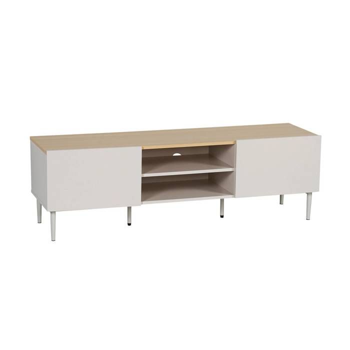 Meuble TV métal et décor bois 2 portes 140cm beige et naturel - Ashton Meuble TV métal et décor bois 2 portes 140cm beige et naturel - Ashton