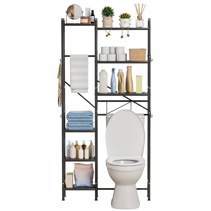 FLASIDU Etagère de salle de bain Meuble de rangement au-dessus des toilettes wc ou lave-linge avec 3 tablettes acier au carbone