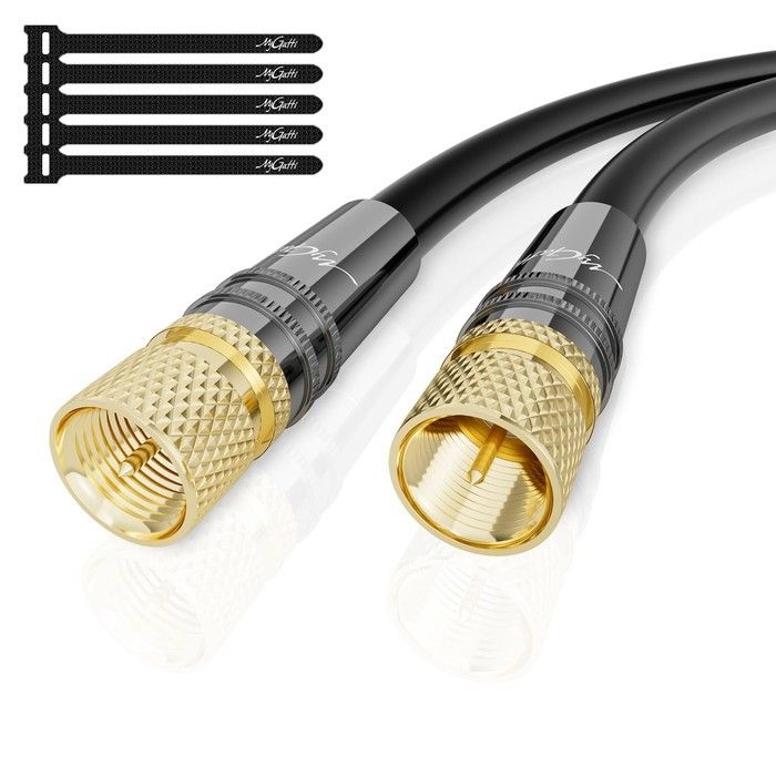 Mygatti Câble Antenne TV 1m RG6 4K - 2x Coudé 90° Coaxial HD IEC Plaqué Or Avec Attaches