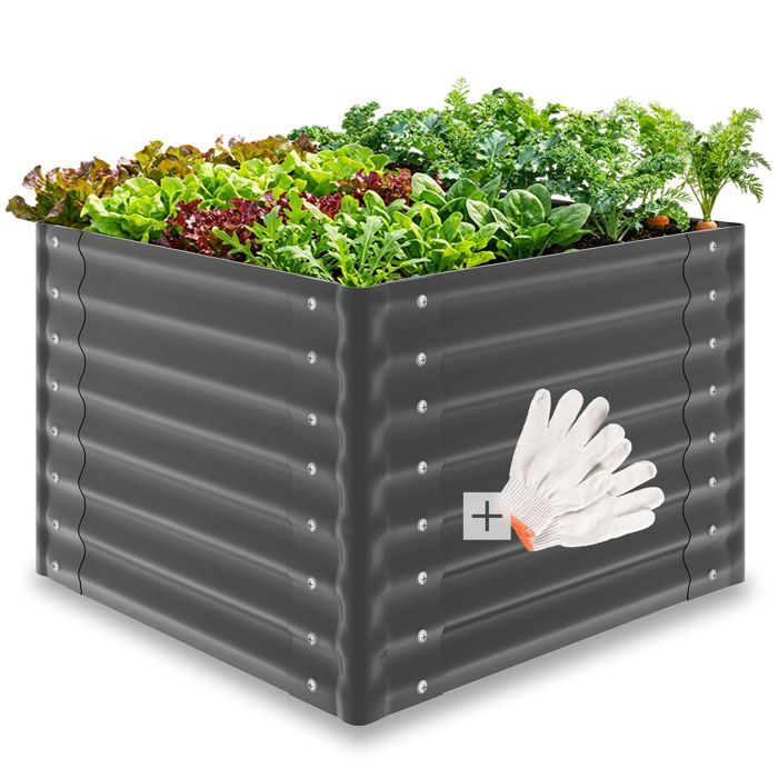 Jardinière - TECTAKE - Plate-bande surélevée SALVIA en acier galvanisé ergonomique fond ouvert 380 L 80 x 80 x 62 cm - Gris