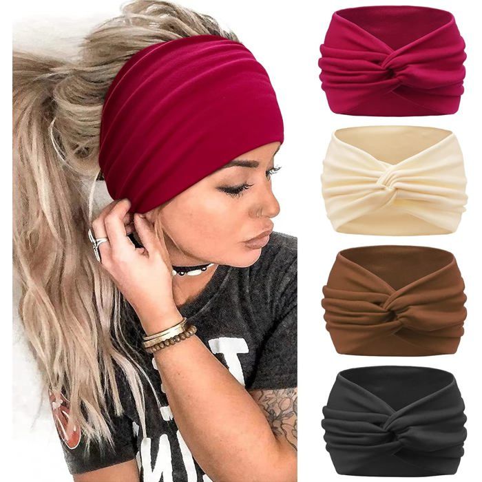 Bandeau Serre-Tête Femme Élastique Extra Large - Lot de 4 Pièces