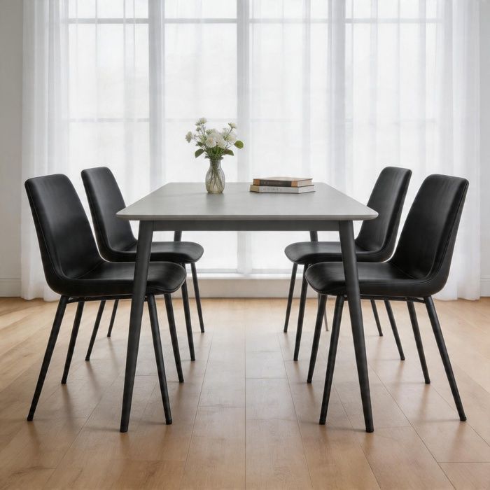 Chaise de salle à manger - Lot de 4 - Noir - Revêtement PU - Structure métal