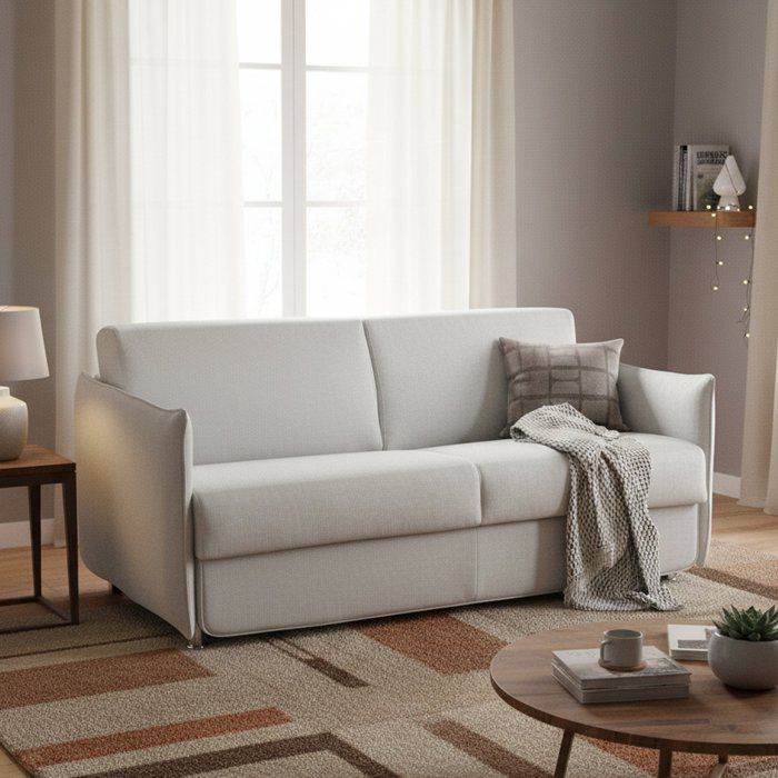 Canapé-lit 2 Places Verceia Dmora en Tissu Gris Clair 160x95 cm Canapé-lit 2 Places Verceia Dmora en Tissu Gris Clair 160x95 cm
