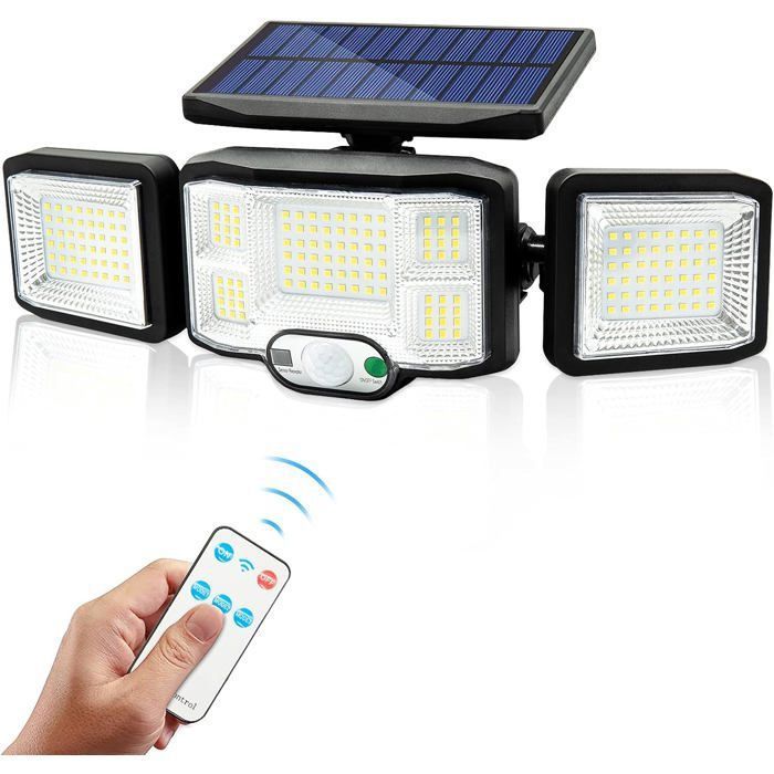 Solaire Lumiere Exterieur Applique Murale Luminaire LED 3 Têtes 192 LEDs Detecteur Mouvement Sécurité Projecteur Eclaira 3CQINGSHOP