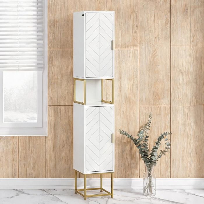 Colonne de rangement en MDF blanc avec niches Storage Cabinets combining 11.8 in and pour salle de bain