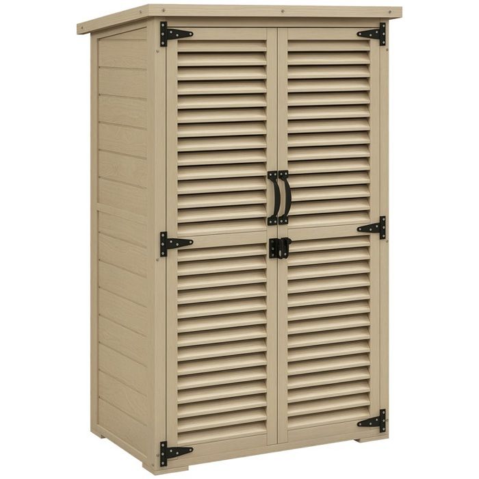Armoire de rangement extérieure avec 2 étagères et crochets en bois de sapin 75 x 50 x 111/118 cm