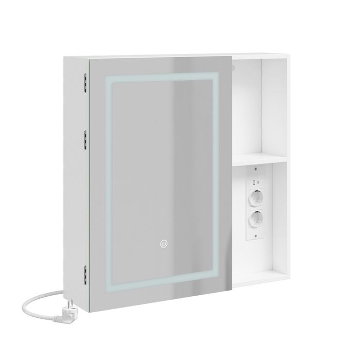 Armoire miroir de salle de bain murale blanche - SoBuy - LED intégrée - Prises européennes et port USB intégrés