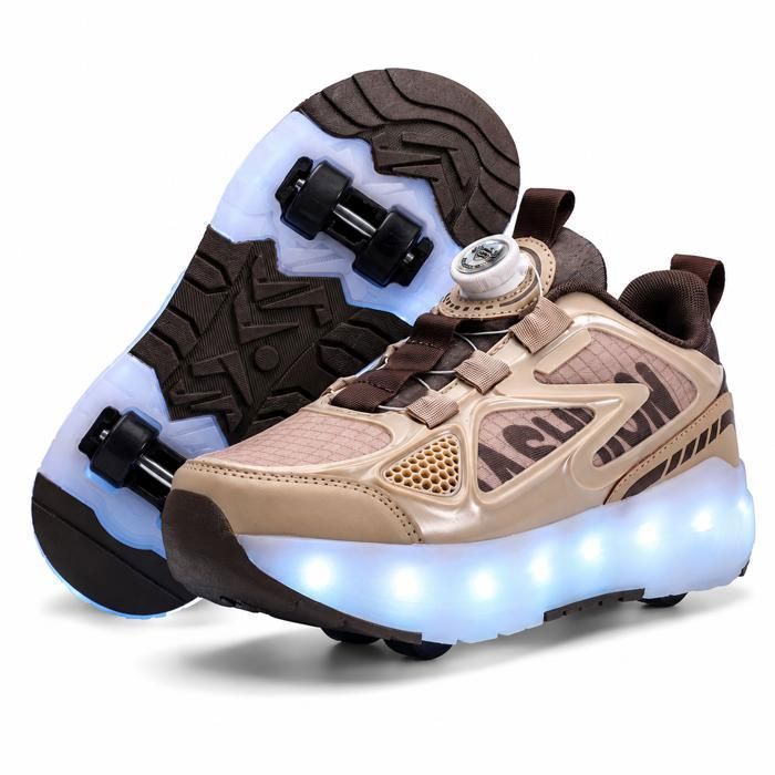 PATIN A ROULETTE enfant AProsp LED 4 roues amovibles pointures 28-40 baskets sport garçon fille beige