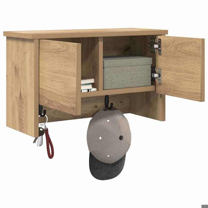 Porte-manteau mural - Meuble mural - avec porte chêne artisanal 50 x 20 x 30 cm EE2567