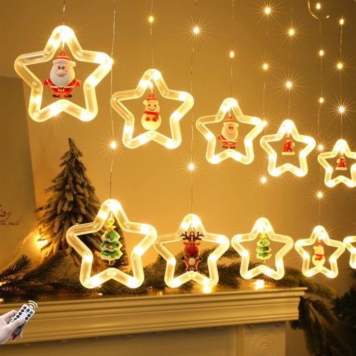 Guirlande pour lextérieur et lintérieur LED de 3 m lumineuse - Rideau lumineux de Noël avec télécommande - étanchéité IP44