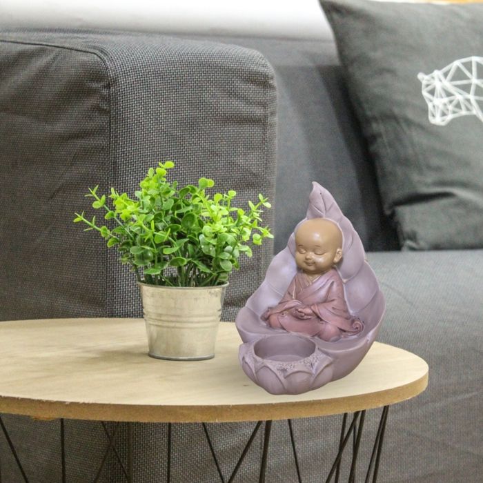 Bougeoir Bouddha En Résine - Décoration Zen Pour Table, Salon, Salon De Thé, Couleur Gris Foncé, Environ 9 Cm - 11