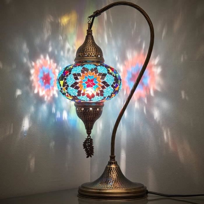 TURC Cygne Lampe fait main marocain table mosaïque verre coloré or Base