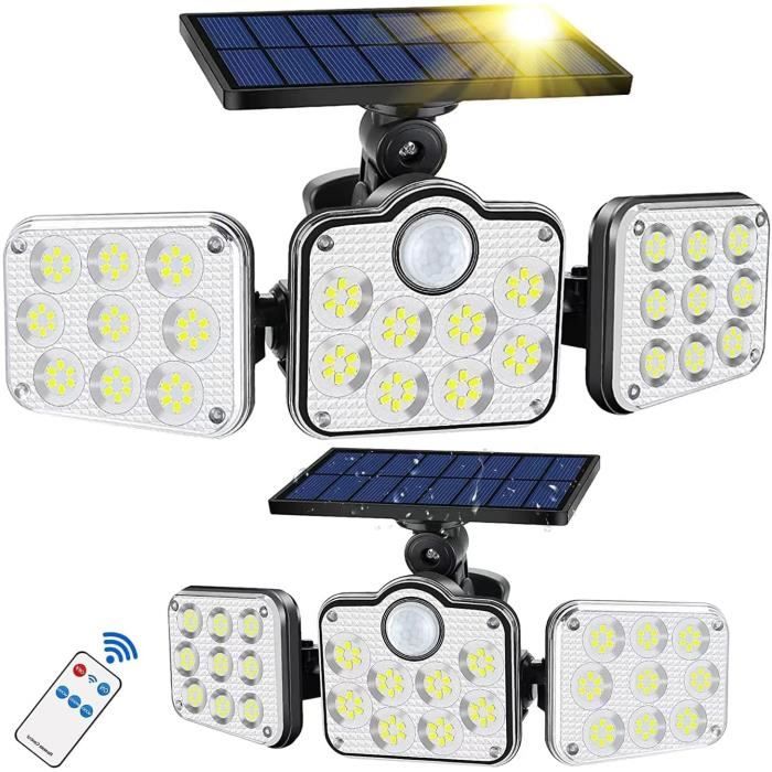 Lot de 2 Lampes Solaires Exterieur avec Détecteur de Mouvement IP65 Étanche  138 LED Projecteur Extérieur pour Jardin Lumière Solaire - Cdiscount Maison