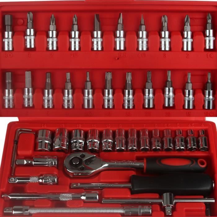 Coffret cliquet et douilles 1/4' 46 pièces à couplage rapide - EMBOUT