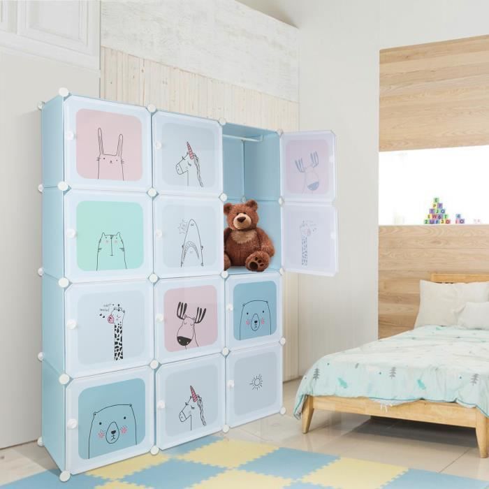 Armoire enfant rose YYIXING® - Meuble de rangement avec motifs danimaux - Support de rangement