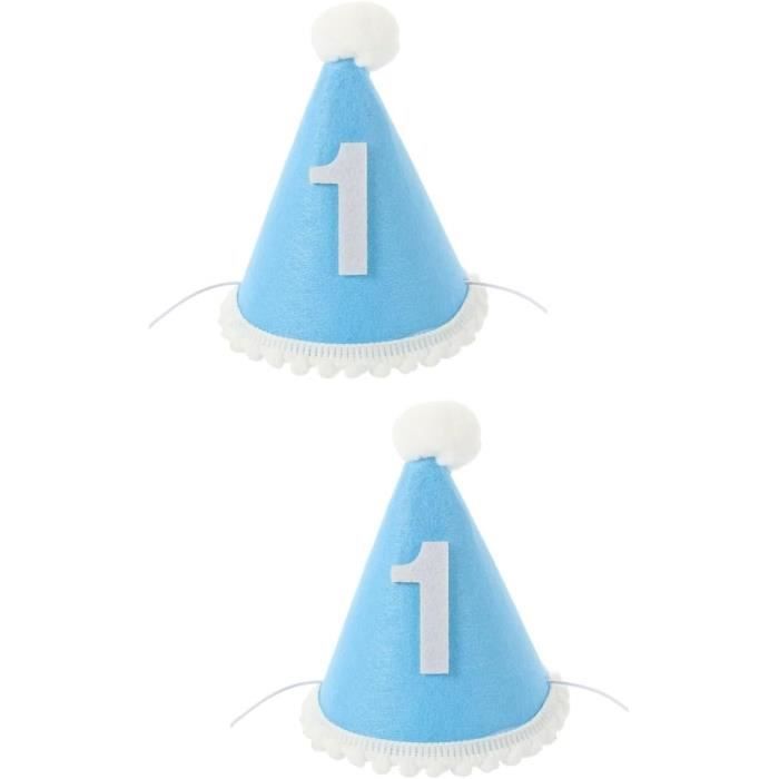 Chapeau de fête conique métallisé 1 premier anniversaire, bleu, taille
