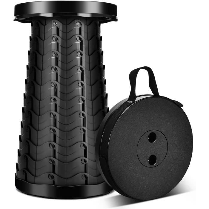 Tabouret Pliant - Réglable en Hauteur - Noir - Capacité 180 kg - Portable - Idéal Camping